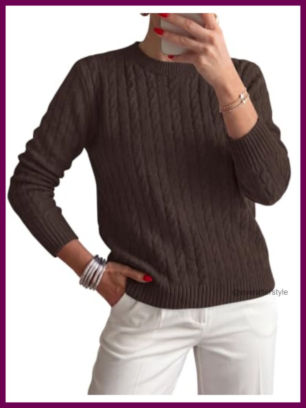 Cable Knit Crewneck Long Sleeve Pullover Sweater